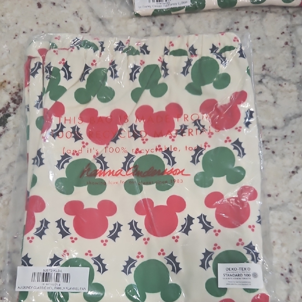 Disney Cream Pajama Pants with Red and Green Mickey Print